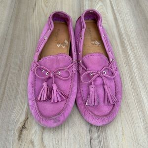 Coach Nadia Nubuck driving moccasins lilac pink loafers tassle